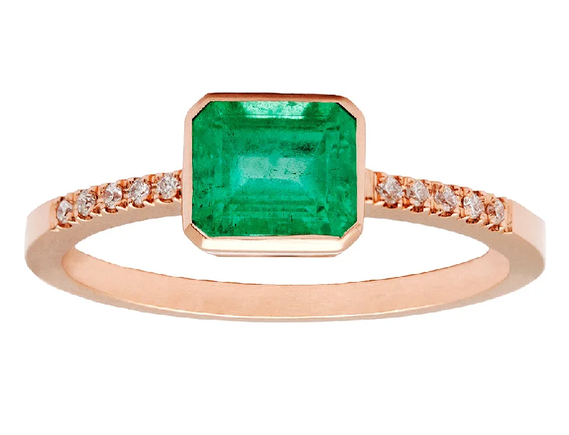 Shop Modern Jewelry Collections With Exclusive Discounts 0.90ct Cushion Colombian Emerald & Rose Gold Diamond Pavé Bezel Ring Shop Modern Jewelry Collections With Exclusive Discounts 0.90ct Cushion Colombian Emerald & Rose Gold Diamond Pavé Bezel Ring
