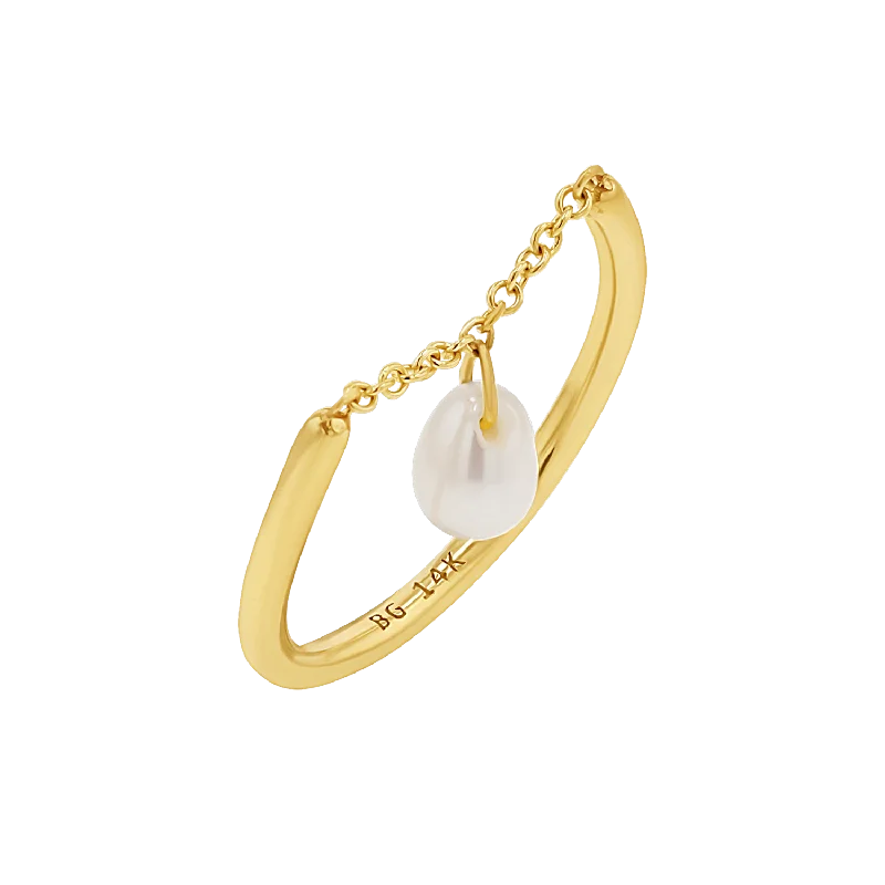 Exclusive Jewelry Sale – Shine For Less Solitaire Pearl Drop Chain Ring