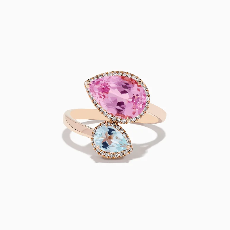 Dainty Floral Jewelry For Feminine Elegance 14K Rose Gold Kunzite and Aquamarine Diamond Toi et Moi Ring Dainty Floral Jewelry For Feminine Elegance 14K Rose Gold Kunzite and Aquamarine Diamond Toi et Moi Ring