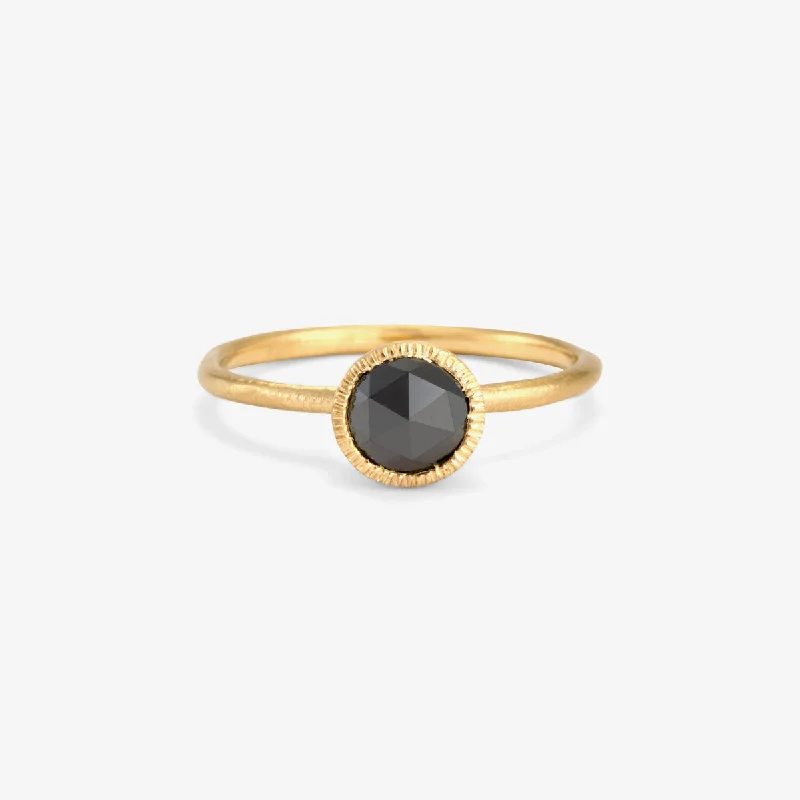 Personalized Engraved Jewelry For Meaningful Gifts R3302BK | 6mm Black Diamond Rose-Cut Solitaire Ring