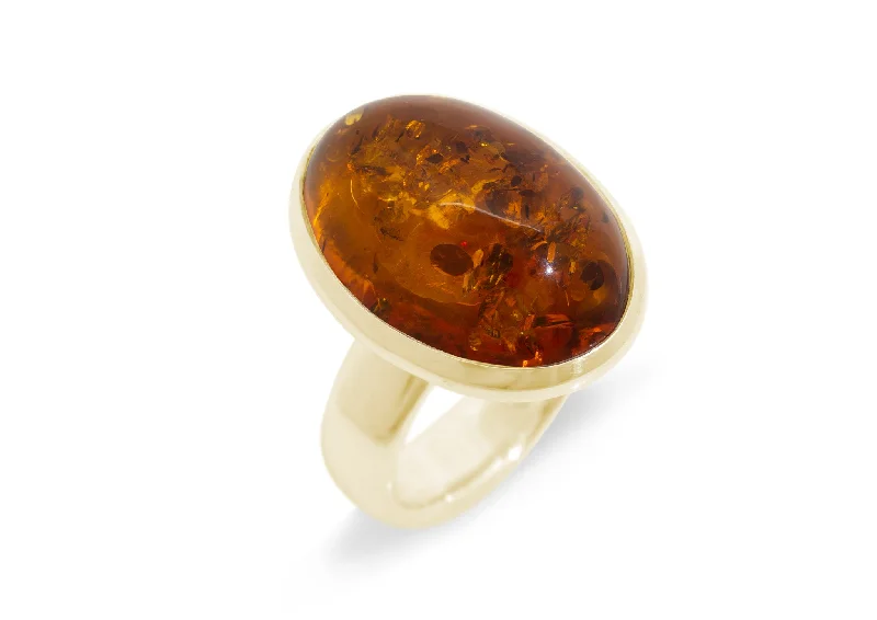 Clearance Sale On High-End Jewelry Collections JW175 Oval Amber Ring, Yellow Gold