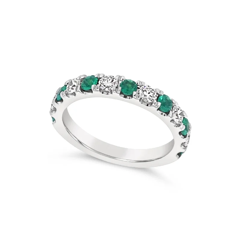 Chic, Trendy, And Affordable Jewelry Sale Alternating Round Emerald and Diamond Ring Chic, Trendy, And Affordable Jewelry Sale Alternating Round Emerald and Diamond Ring