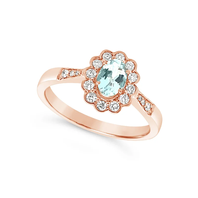 Premium Jewelry Now Available At Special Discounts Aquamarine and Diamond Halo Ring
