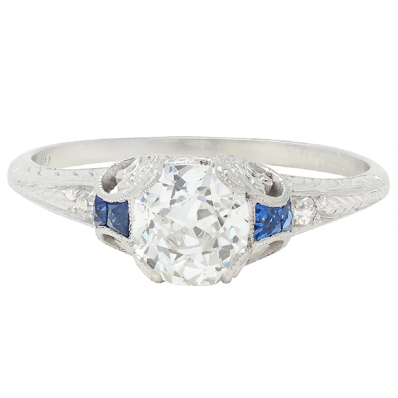 The Perfect Accessory For Less – Jewelry Sale Live Art Deco 1.15 CTW Old Mine Diamond Sapphire Platinum Foliate Vintage Engagement Ring GIA The Perfect Accessory For Less – Jewelry Sale Live Art Deco 1.15 CTW Old Mine Diamond Sapphire Platinum Foliate Vintage Engagement Ring GIA