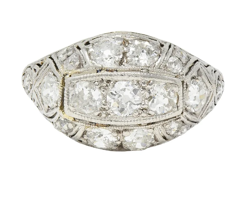 Make Your Outfit Shine With Discounted Jewelry Art Deco 1.55 CTW Diamond 18 Karat White Gold Antique Bombe Band Ring Make Your Outfit Shine With Discounted Jewelry Art Deco 1.55 CTW Diamond 18 Karat White Gold Antique Bombe Band Ring