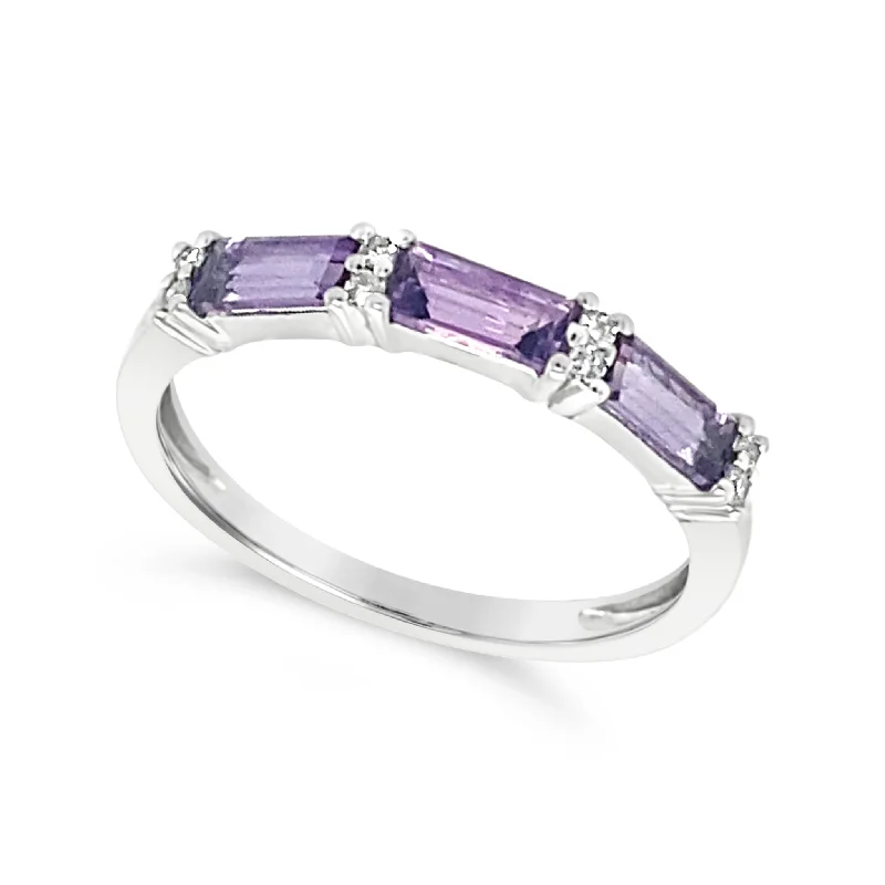 Make Your Outfit Shine With Discounted Jewelry Baguette Amethyst and Diamond Ring