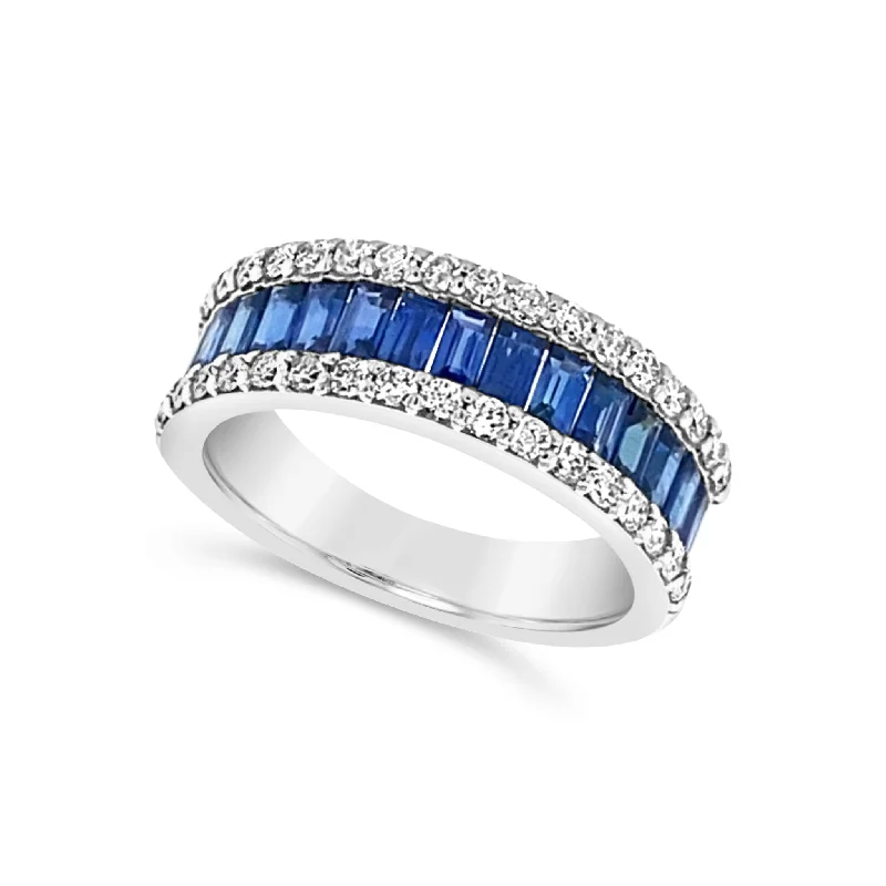 Waterproof Stainless Steel Jewelry For Lasting Beauty Baguette Sapphire and Round Diamond Ring Waterproof Stainless Steel Jewelry For Lasting Beauty Baguette Sapphire and Round Diamond Ring