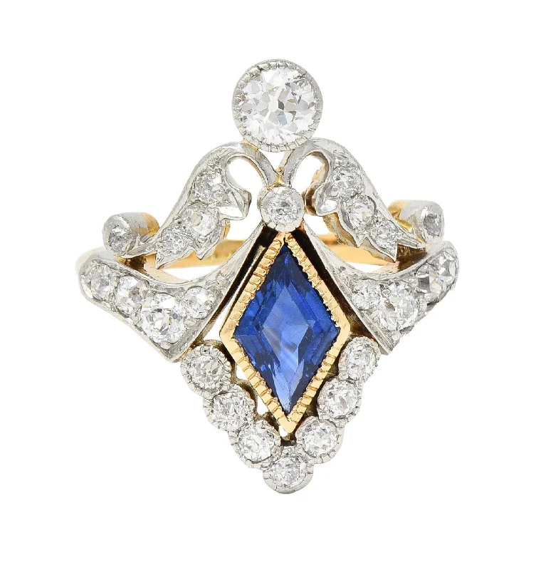 Grab Your Favorite Jewelry At The Lowest Prices Belle Epoqué 1.32 CTW Sapphire Diamond Platinum 14 Karat Gold Antique Navette Ring Grab Your Favorite Jewelry At The Lowest Prices Belle Epoqué 1.32 CTW Sapphire Diamond Platinum 14 Karat Gold Antique Navette Ring