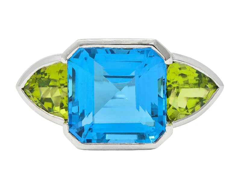 Timeless Jewelry At Special Discount Rates Contemporary 33.58 CTW Topaz Peridot 18 Karat White Gold Three Stone Ring Timeless Jewelry At Special Discount Rates Contemporary 33.58 CTW Topaz Peridot 18 Karat White Gold Three Stone Ring