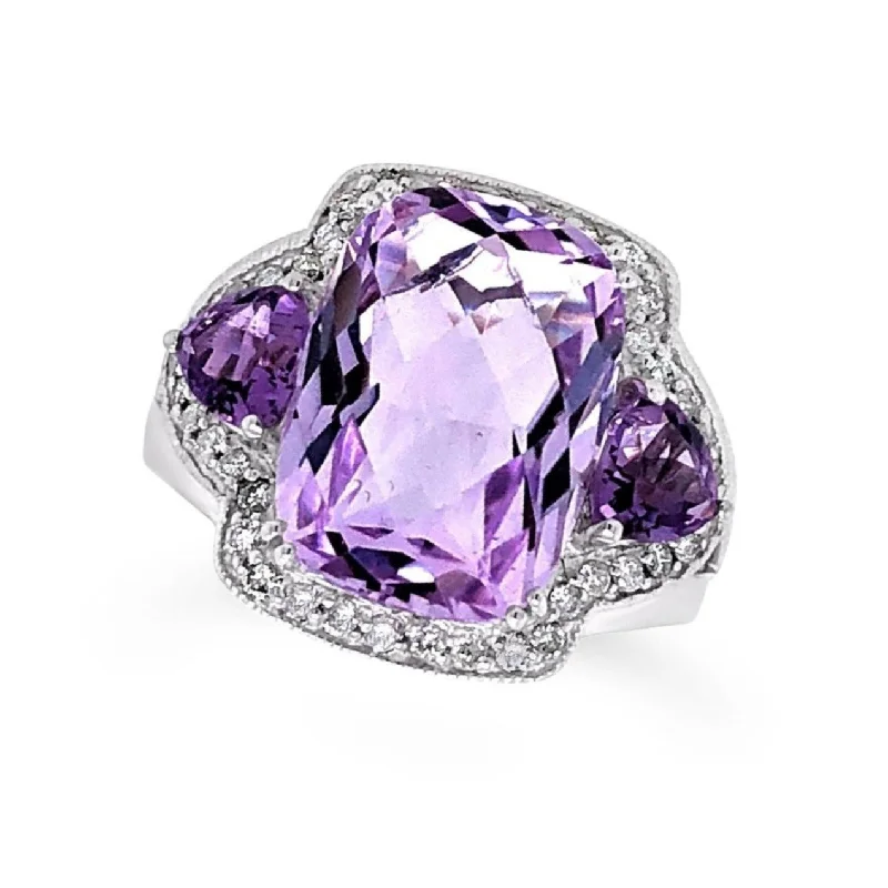 Timeless Jewelry At Special Discount Rates Cushion Cut and Half Moon Amethyst and Diamond Halo Ring Timeless Jewelry At Special Discount Rates Cushion Cut and Half Moon Amethyst and Diamond Halo Ring