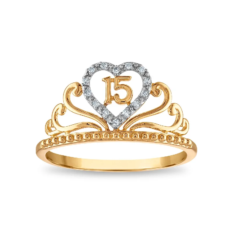 Get Ready To Sparkle – Special Jewelry Discounts Diamond Accent Quinceanera Heart Crown Ring in 10KT Yellow Gold Get Ready To Sparkle – Special Jewelry Discounts Diamond Accent Quinceanera Heart Crown Ring in 10KT Yellow Gold