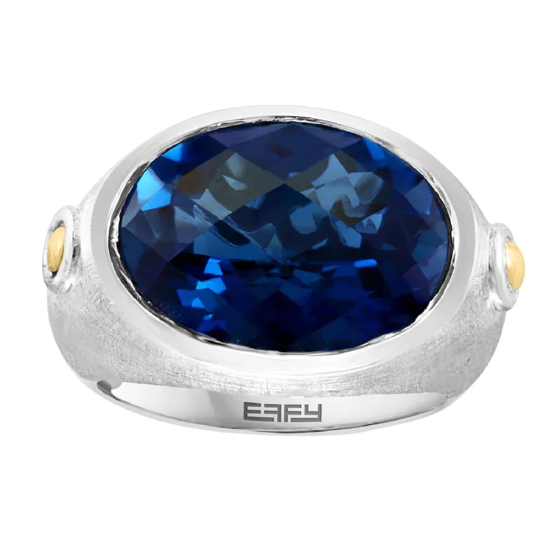 Last Chance To Shop High-End Jewelry At Markdown Prices EFFY 16X12MM Oval Blue Topaz Fashion Ring in Two-Tone Sterling Silver