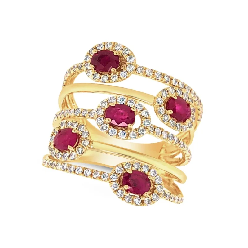 Your Dream Jewelry At Dream Prices Five Row Ruby and Diamond Contemporary Ring