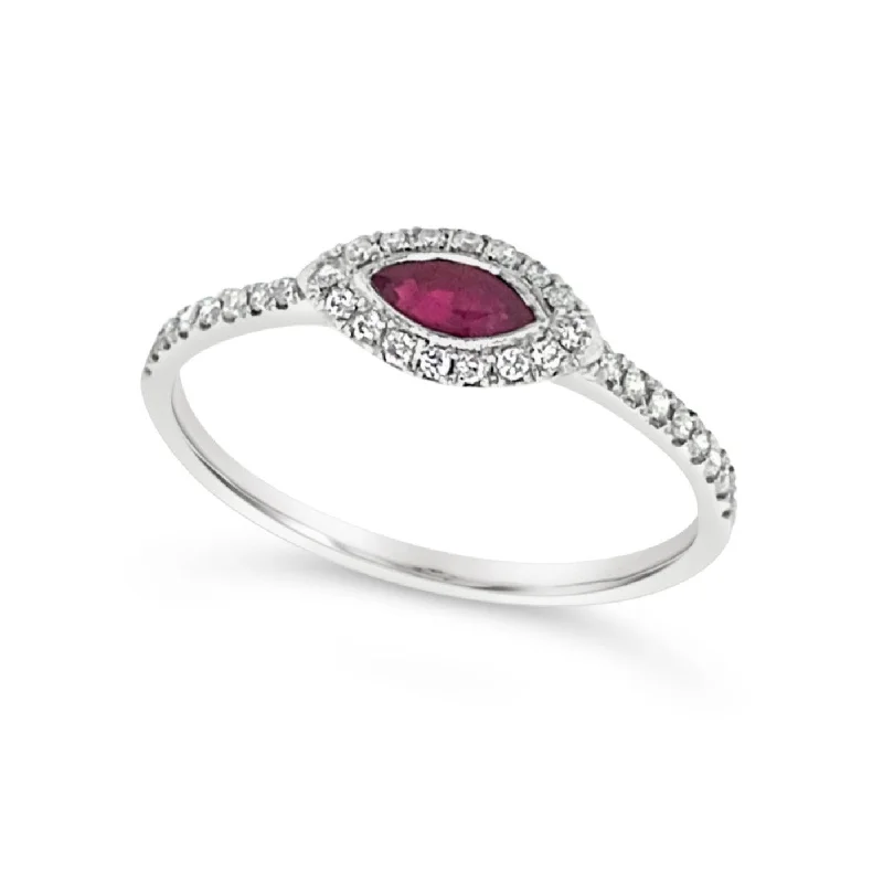 High-End Jewelry, Now More Affordable Than Ever Marquise Ruby and Diamond Halo Ring