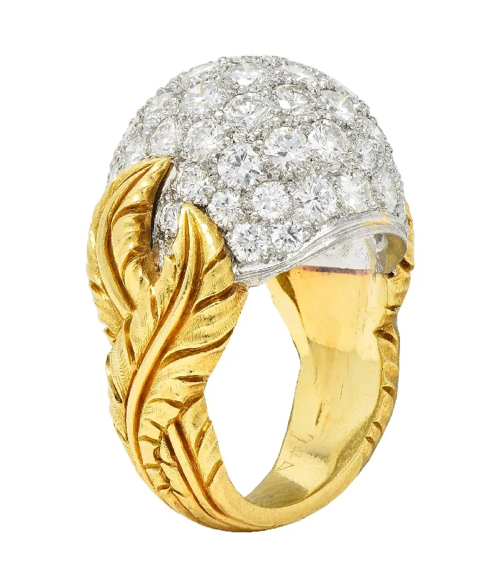 Unmissable Deals On Handmade Jewelry Collections Mid-Century 4.80 CTW Diamond Platinum 18 Karat Yellow Gold Vintage Dome Feather Ring Unmissable Deals On Handmade Jewelry Collections Mid-Century 4.80 CTW Diamond Platinum 18 Karat Yellow Gold Vintage Dome Feather Ring