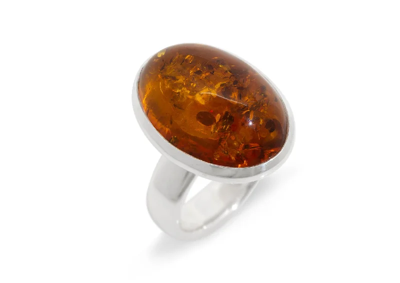 Waterproof Stainless Steel Jewelry For Lasting Beauty JW175 Oval Amber Ring, Sterling Silver Waterproof Stainless Steel Jewelry For Lasting Beauty JW175 Oval Amber Ring, Sterling Silver