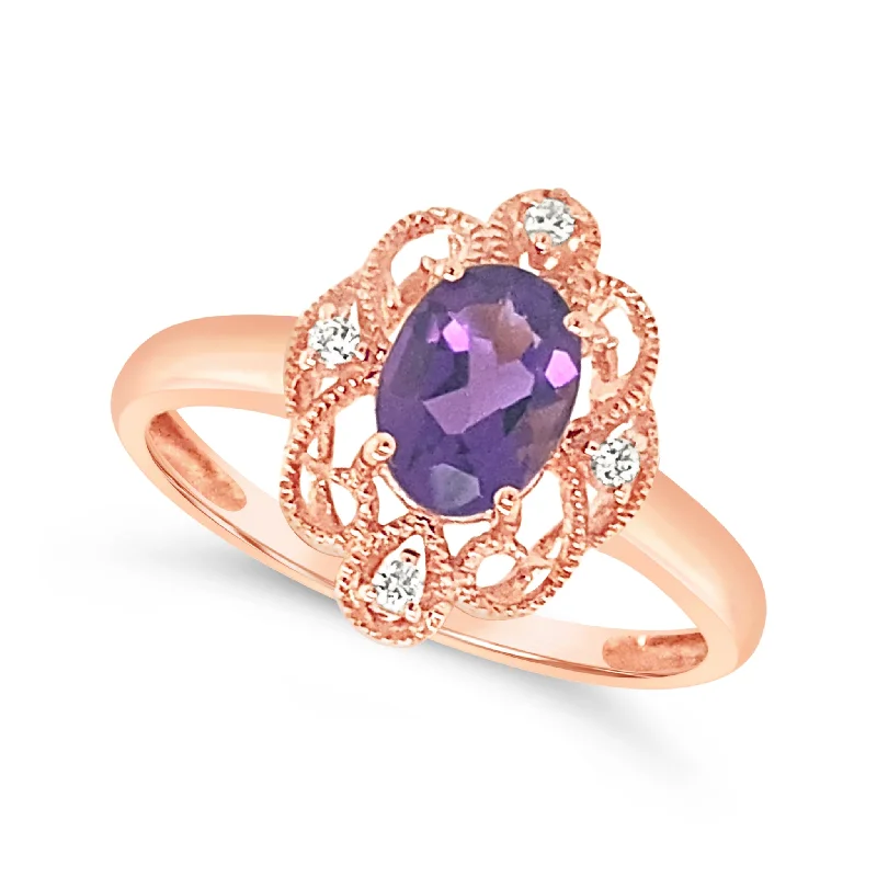 Everyday Jewelry Essentials Now On Sale Oval Amethyst and Vintage Style Halo Ring