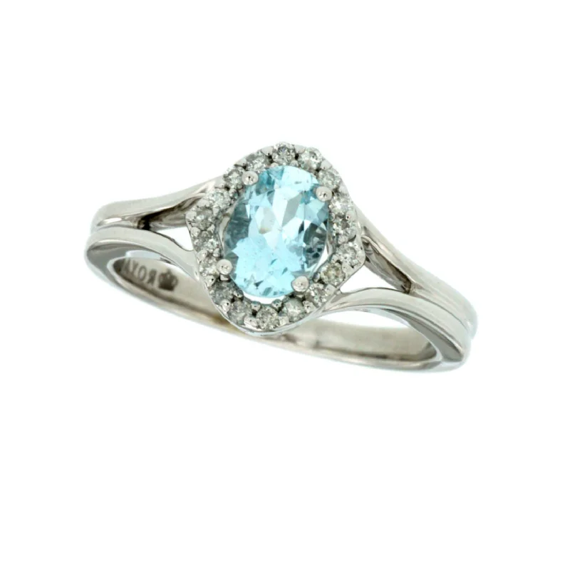 Seasonal Jewelry Sale – Upgrade Your Style Today Oval Aquamarine and Diamond Halo Ring