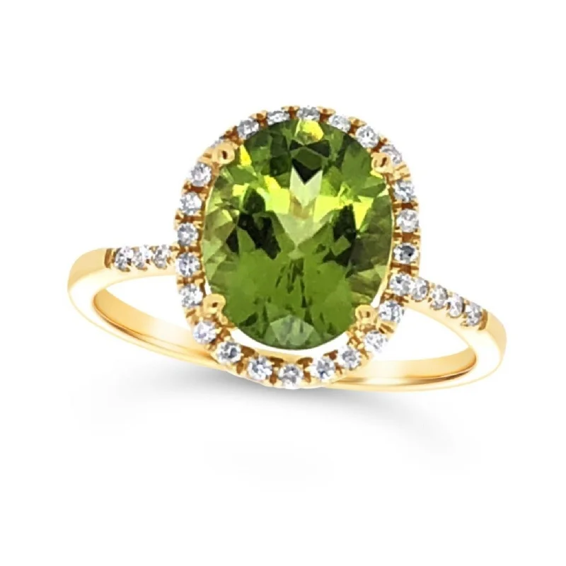 Shop Dazzling Jewelry At The Best Prices Oval Peridot and Diamond Halo Ring