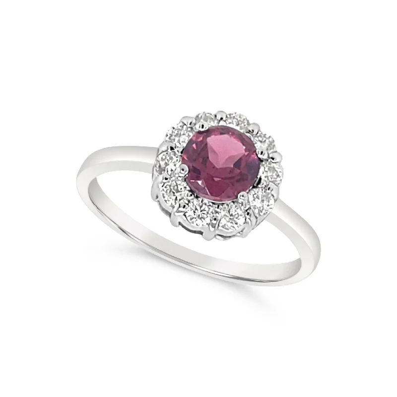 Stunning Jewelry Pieces At The Lowest Prices Ever Rhodolite Garnet and Diamond Halo Ring