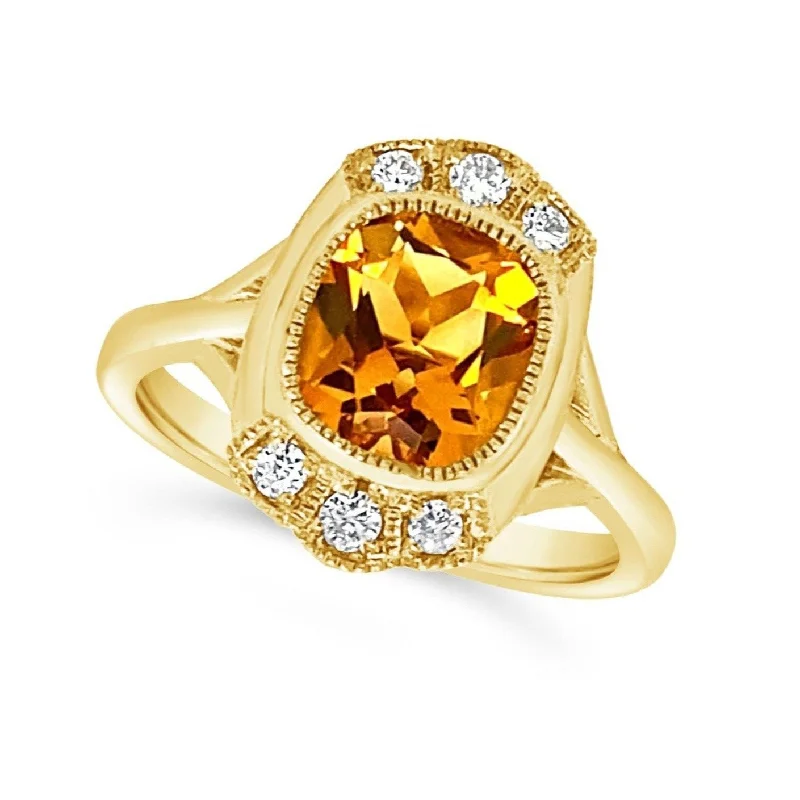 Bohemian-Inspired Jewelry For Free-Spirited Fashion Satin Finish Vintage Style Citrine and Diamond Accented Ring Bohemian-Inspired Jewelry For Free-Spirited Fashion Satin Finish Vintage Style Citrine and Diamond Accented Ring