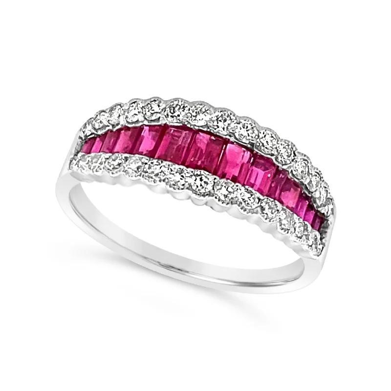 Stunning Statement Jewelry, Unbeatable Discounts Tapered Design Ruby and Diamond Ring Stunning Statement Jewelry, Unbeatable Discounts Tapered Design Ruby and Diamond Ring