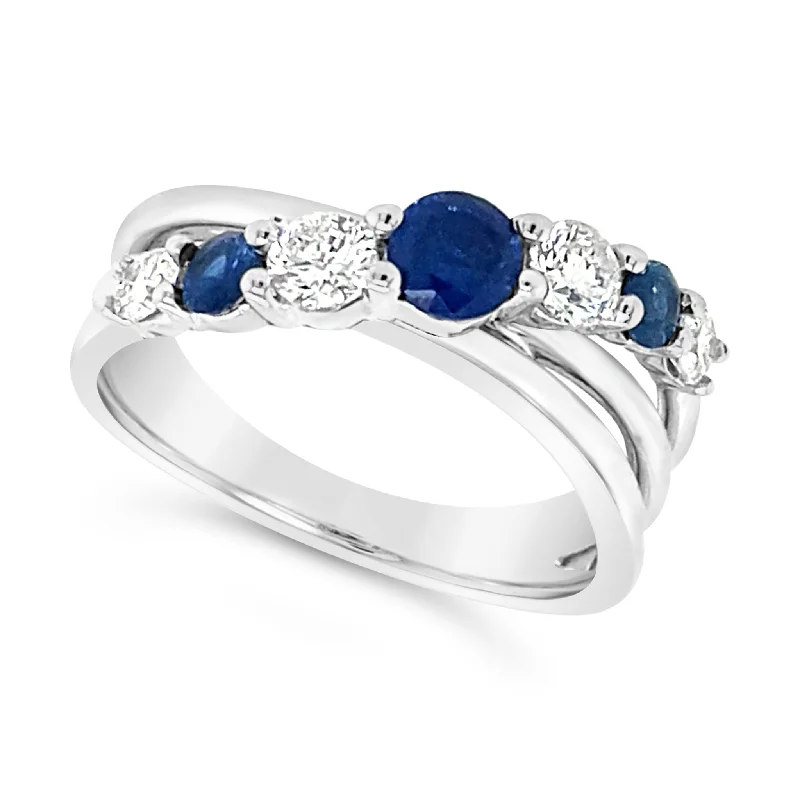 Limited-Time Offer On Premium Jewelry Collections Three Row Crossover Design Sapphire and Diamond Ring Limited-Time Offer On Premium Jewelry Collections Three Row Crossover Design Sapphire and Diamond Ring