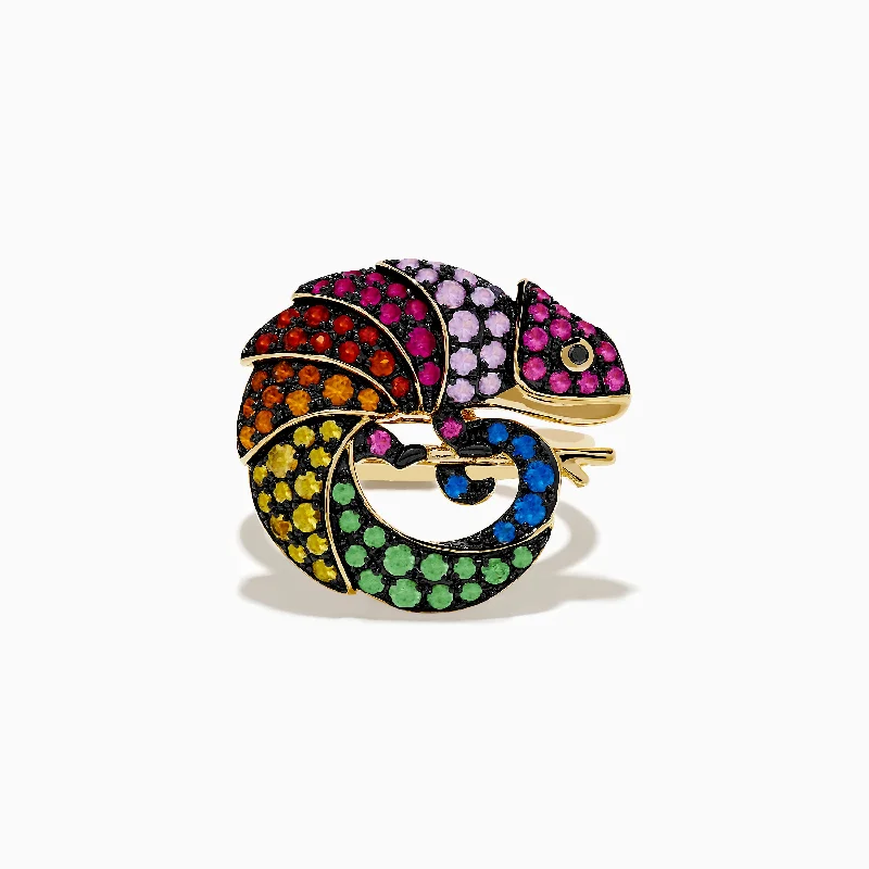 Chic And Stylish Jewelry At Exclusive Prices Watercolors 14K Yellow Gold Black Diamond Muliti Sapphire Chameleon Ring Chic And Stylish Jewelry At Exclusive Prices Watercolors 14K Yellow Gold Black Diamond Muliti Sapphire Chameleon Ring
