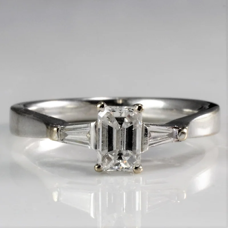 Premium Jewelry, Premium Discounts – Act Fast Baguette Accented Emerald Cut Engagement Ring | 0.64 ctw, SZ 4 | Premium Jewelry, Premium Discounts – Act Fast Baguette Accented Emerald Cut Engagement Ring | 0.64 ctw, SZ 4 |