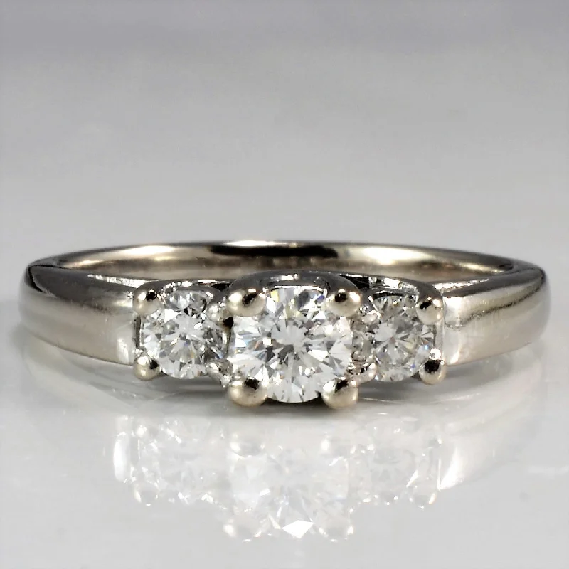 Delicate Crystal Jewelry For Sophisticated Charm Round Brilliant Three Stone Engagement Ring | 0.45 ctw, SZ 6.25 | Delicate Crystal Jewelry For Sophisticated Charm Round Brilliant Three Stone Engagement Ring | 0.45 ctw, SZ 6.25 |