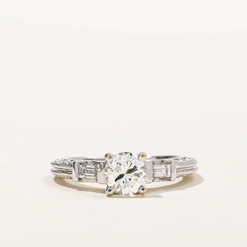 Exclusive Jewelry Bundles At Discounted Prices Round Brilliant Engagement Ring With Baguette Accents | 1.04 ctw | SZ 4.75| Exclusive Jewelry Bundles At Discounted Prices Round Brilliant Engagement Ring With Baguette Accents | 1.04 ctw | SZ 4.75|