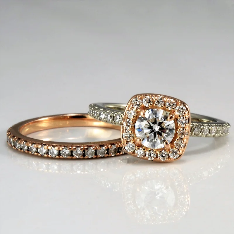 Buy More, Save More On Stunning Jewelry Pieces Two Tone Diamond Halo Wedding Set | 1.28ctw | SZ 5.5 | Buy More, Save More On Stunning Jewelry Pieces Two Tone Diamond Halo Wedding Set | 1.28ctw | SZ 5.5 |