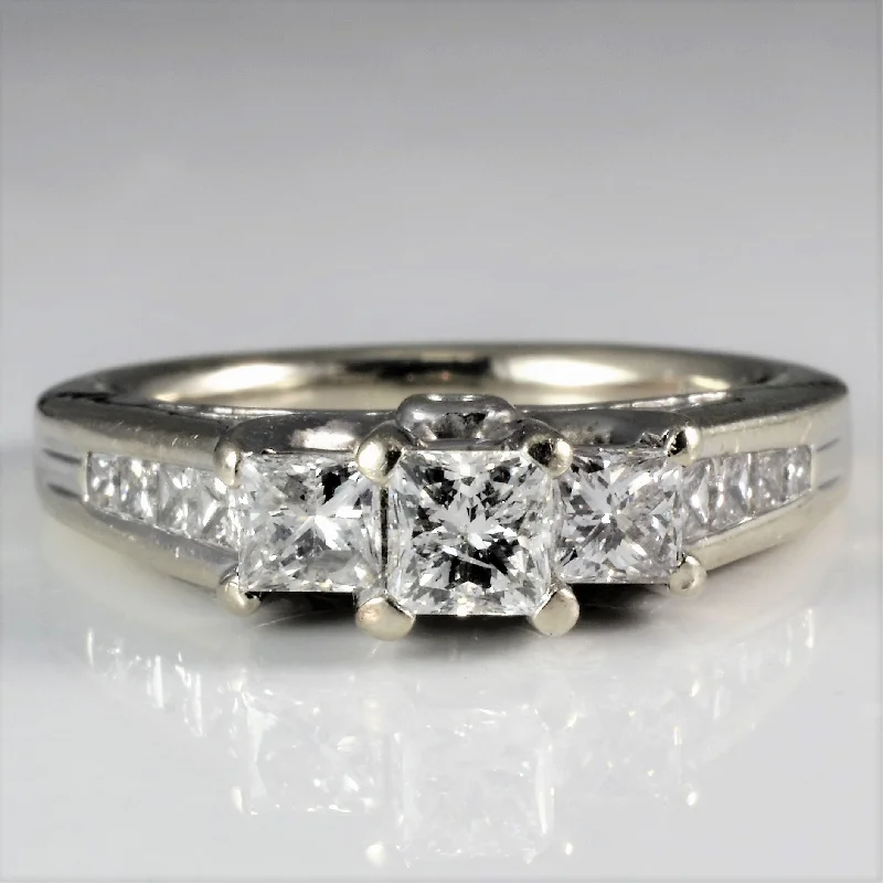 Personalized Engraved Jewelry For Meaningful Gifts High Set Three Stone Princess Engagement Ring | 1.00 ctw, SZ 5.75 | Personalized Engraved Jewelry For Meaningful Gifts High Set Three Stone Princess Engagement Ring | 1.00 ctw, SZ 5.75 |
