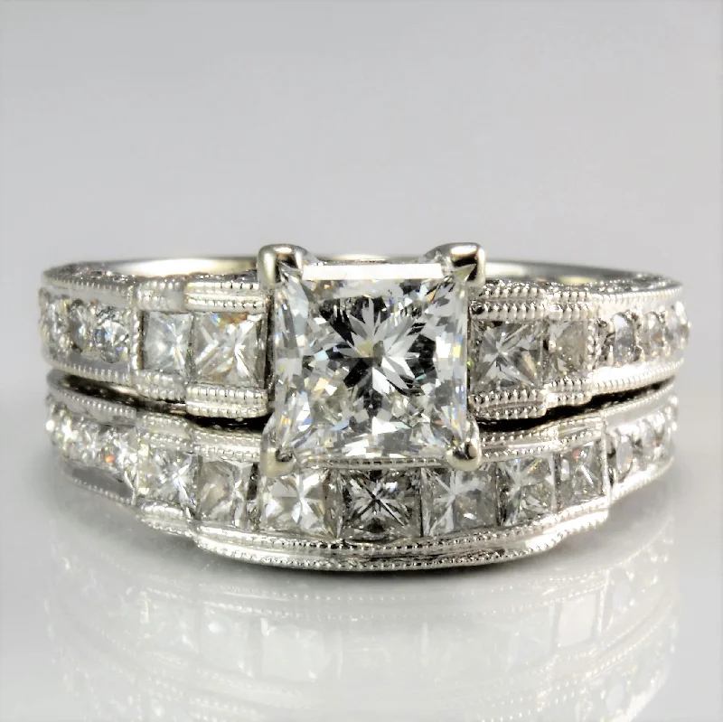 Luxury Handcrafted Jewelry For Elegant Looks Milgrain Princess Cut Diamond Wedding Set | 2.50 ctw, SZ 5.25 | Luxury Handcrafted Jewelry For Elegant Looks Milgrain Princess Cut Diamond Wedding Set | 2.50 ctw, SZ 5.25 |