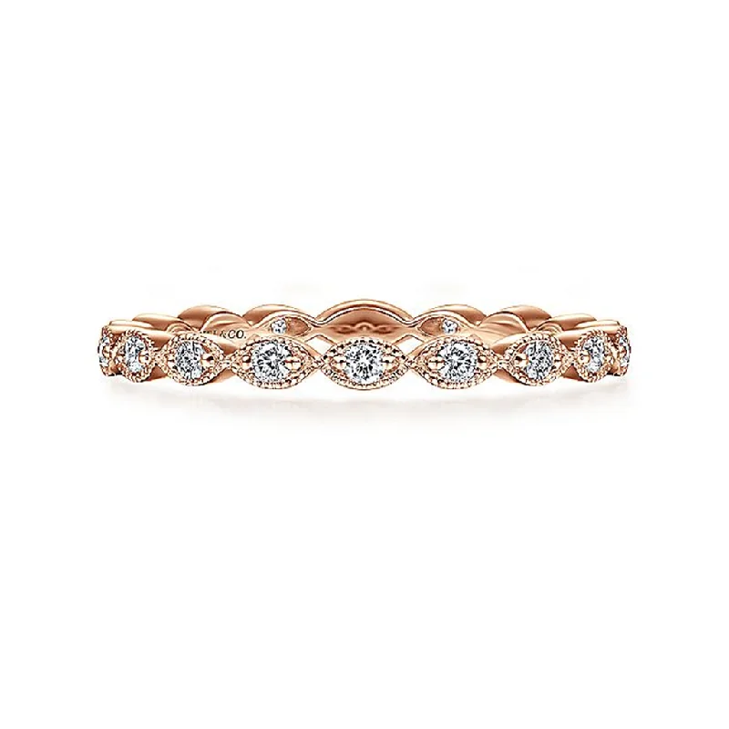 Bohemian-Inspired Jewelry For Free-Spirited Fashion 14K Rose Gold Marquise Station Diamond Stackable Ring Bohemian-Inspired Jewelry For Free-Spirited Fashion 14K Rose Gold Marquise Station Diamond Stackable Ring