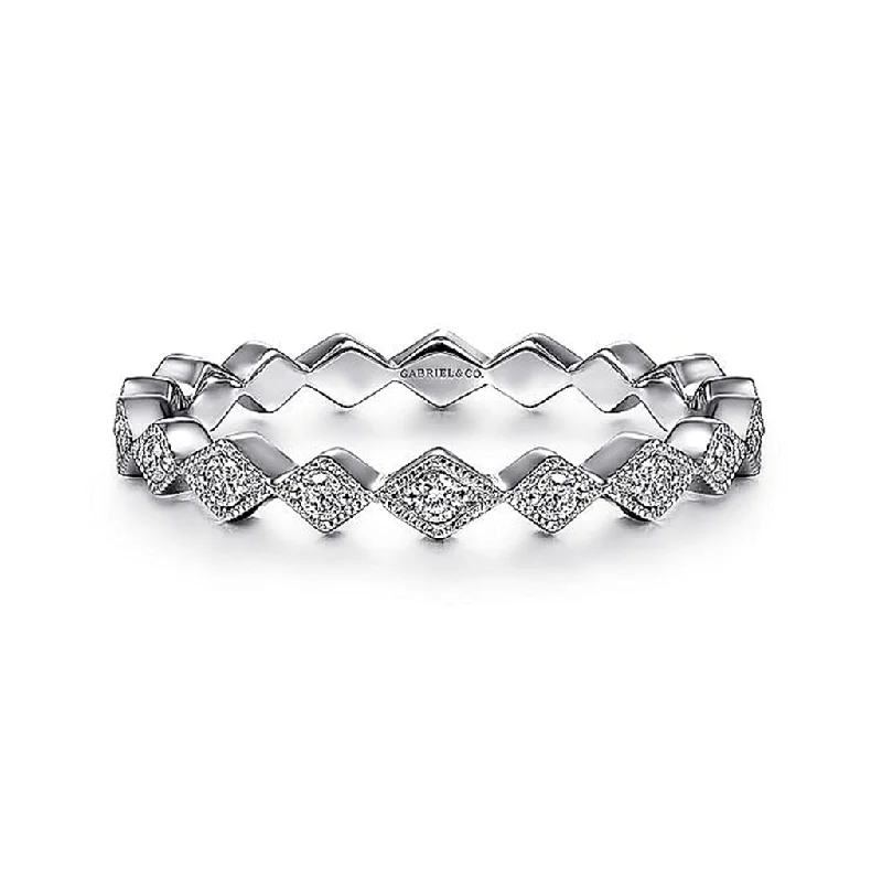 Luxury Handcrafted Jewelry For Elegant Looks 14K White Gold Geometric Diamond Stackable Ring Luxury Handcrafted Jewelry For Elegant Looks 14K White Gold Geometric Diamond Stackable Ring
