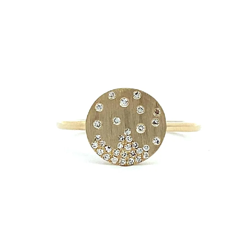 Shop Modern Jewelry Collections With Exclusive Discounts 14K Yellow Gold 'Confetti' Satin Finish Flush Set Diamond Disc Ring Shop Modern Jewelry Collections With Exclusive Discounts 14K Yellow Gold 'Confetti' Satin Finish Flush Set Diamond Disc Ring