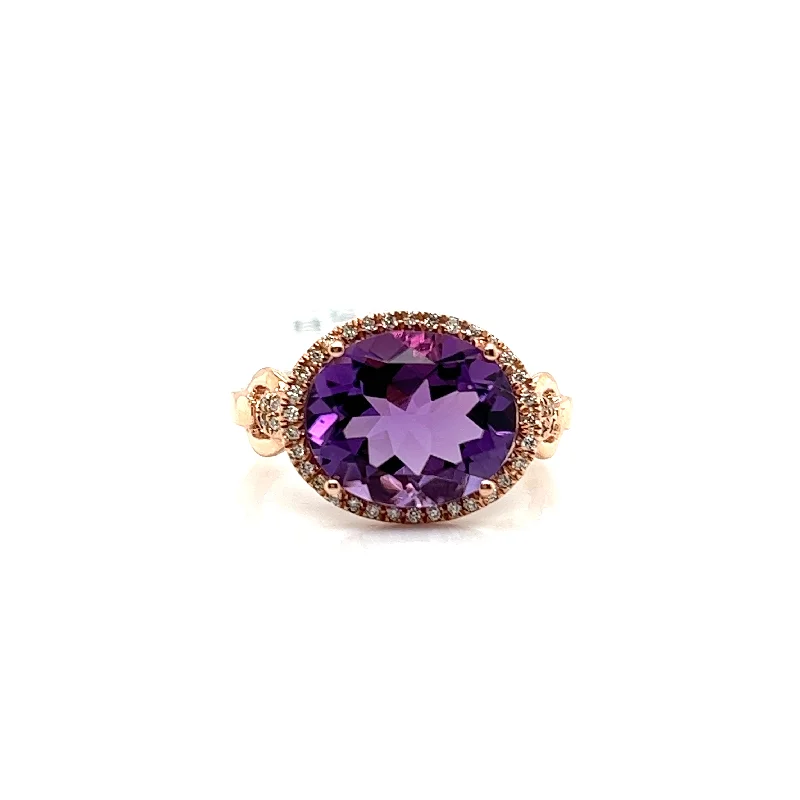 Accessorize For Less – Luxury Jewelry At Affordable Prices Bremer Jewelry Amethyst and Diamond Halo Fashion Ring in 14K Rose Gold (4.08ctw) Accessorize For Less – Luxury Jewelry At Affordable Prices Bremer Jewelry Amethyst and Diamond Halo Fashion Ring in 14K Rose Gold (4.08ctw)