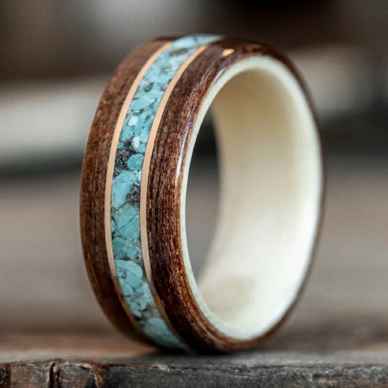 Elegant Jewelry Styles At Budget-Friendly Prices (In-Stock) Antique Walnut Wood Ring, Holly Liner, Center Turquoise & Dual Yellow Gold - Size 7 | 8mm Wide Elegant Jewelry Styles At Budget-Friendly Prices (In-Stock) Antique Walnut Wood Ring, Holly Liner, Center Turquoise & Dual Yellow Gold - Size 7 | 8mm Wide