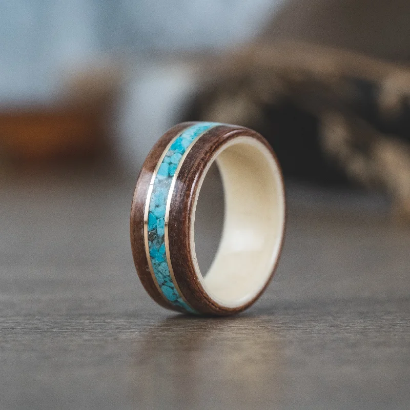 Unmissable Jewelry Sale – Shop Before It's Too Late (In-Stock) Antique Walnut Wood Ring, Holly Liner, Center Turquoise & Dual Brass - Size 6 | 7mm Wide Unmissable Jewelry Sale – Shop Before It's Too Late (In-Stock) Antique Walnut Wood Ring, Holly Liner, Center Turquoise & Dual Brass - Size 6 | 7mm Wide
