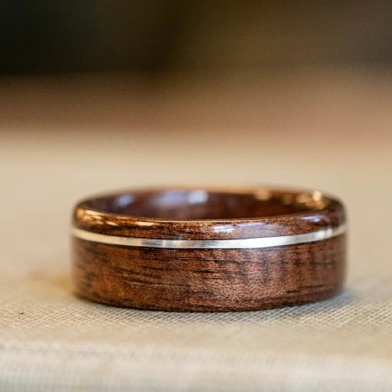 Shop Jewelry That Shines Without The High Price (In-Stock) Antique Walnut Wooden Ring w/Offset Silver Inlay - Size 9.75 | 8mm Wide