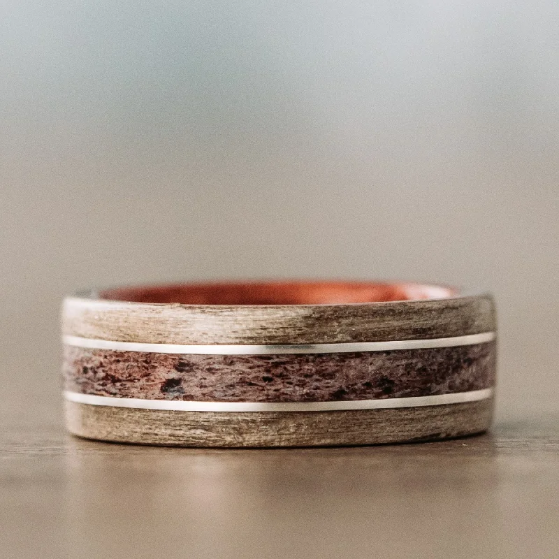 Everyday Jewelry Essentials Now On Sale (In-Stock) Custom Louisiana Bogwood Wedding Band with Walnut Wood Liner, Elk Antler, & Dual Silver Inlays - Size 9.5 | 8mm Wide Everyday Jewelry Essentials Now On Sale (In-Stock) Custom Louisiana Bogwood Wedding Band with Walnut Wood Liner, Elk Antler, & Dual Silver Inlays - Size 9.5 | 8mm Wide