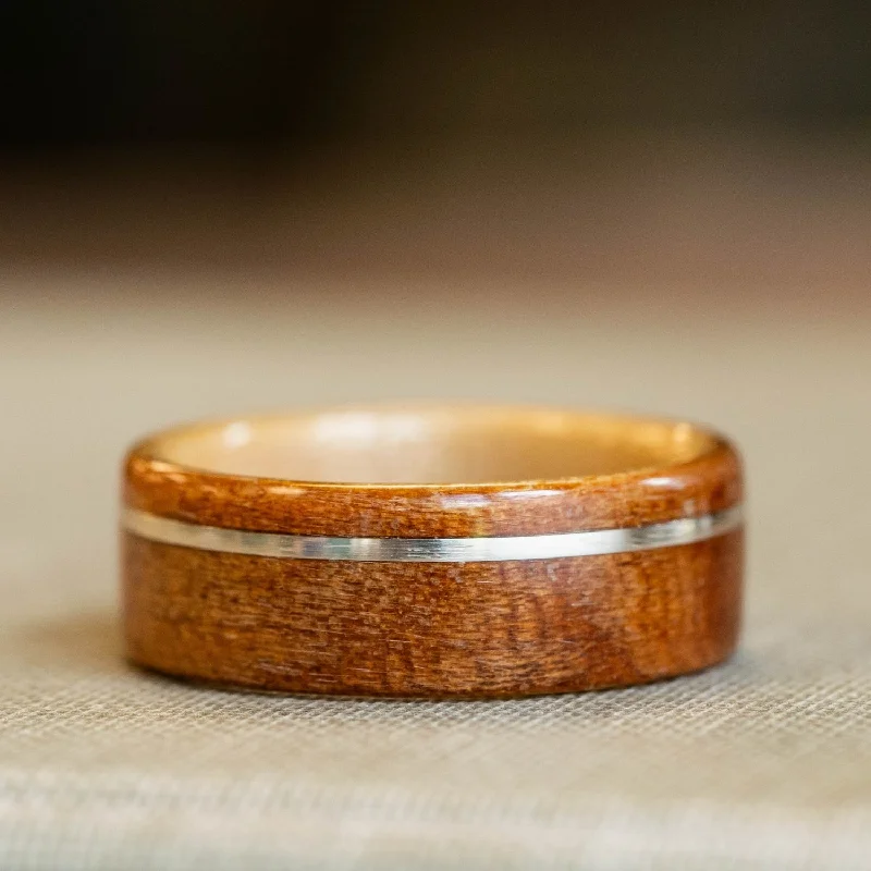 Handcrafted Beauty At Affordable Prices (In-Stock) Black Cherry Wood Ring with Natural Maple Liner & Offset Sterling Silver - Size 9.5 | 8mm Wide Handcrafted Beauty At Affordable Prices (In-Stock) Black Cherry Wood Ring with Natural Maple Liner & Offset Sterling Silver - Size 9.5 | 8mm Wide