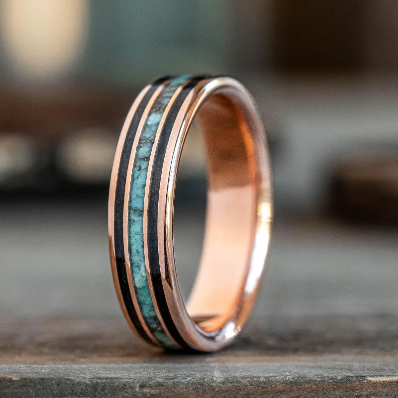 Get The Sparkle You Love At Prices You Adore (In-Stock) Custom Men's 10k Rose Gold Whiskey Barrel & Turquoise Ring - Size 10.75 | 6mm Get The Sparkle You Love At Prices You Adore (In-Stock) Custom Men's 10k Rose Gold Whiskey Barrel & Turquoise Ring - Size 10.75 | 6mm