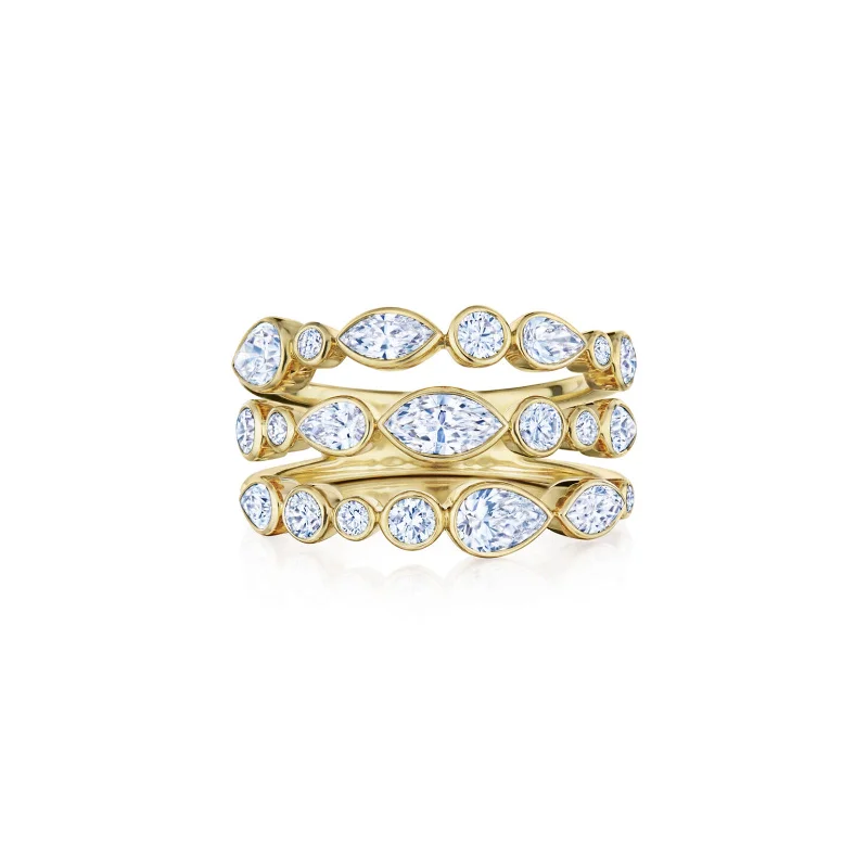 Versatile Layering Jewelry For Effortless Chic Portofino Three-Row Ring with Mixed Shape Diamonds Versatile Layering Jewelry For Effortless Chic Portofino Three-Row Ring with Mixed Shape Diamonds