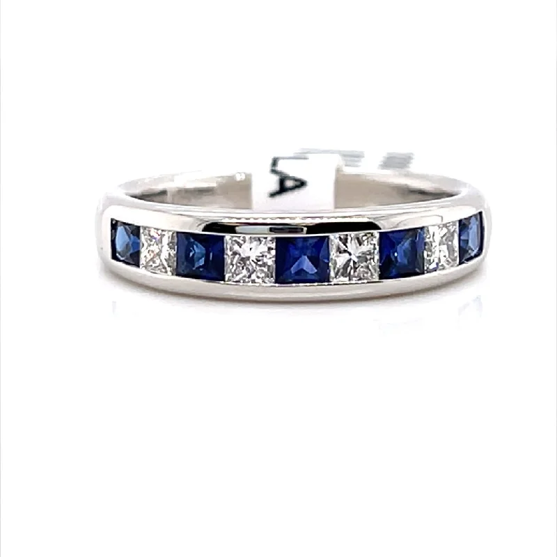 Chic, Trendy, And Affordable Jewelry Sale Sapphires and Diamonds Channel Set Fashion Ring in 14K White Gold (1.08ctw) Chic, Trendy, And Affordable Jewelry Sale Sapphires and Diamonds Channel Set Fashion Ring in 14K White Gold (1.08ctw)