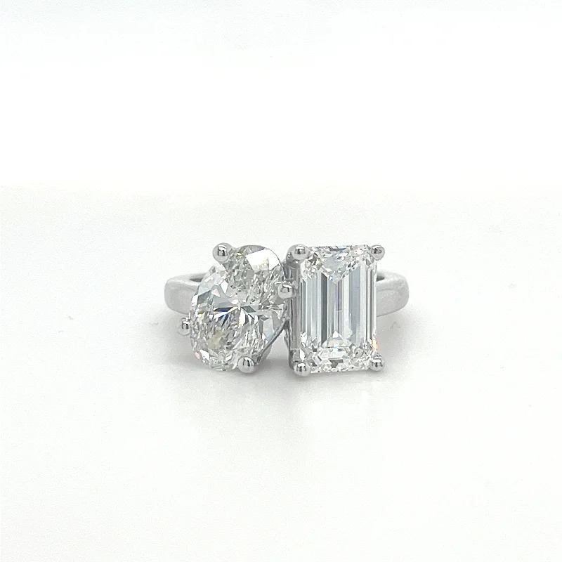 Limited-Time Offer On Elegant Jewelry Pieces Tio et Moi Oval/Emerald Two Stone Lab Grown Diamond Fashion Ring in 14K White Gold (5.22ctw) Limited-Time Offer On Elegant Jewelry Pieces Tio et Moi Oval/Emerald Two Stone Lab Grown Diamond Fashion Ring in 14K White Gold (5.22ctw)