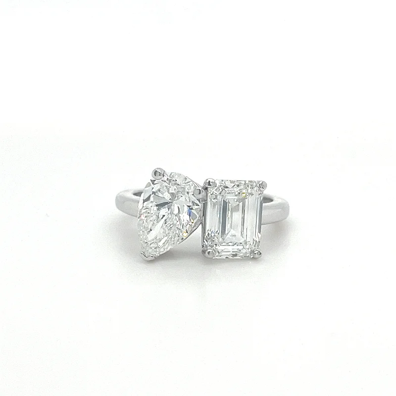 Huge Savings On Timeless Jewelry Collections Tio et Moi Pear/Emerald Lab Grown two Stone Diamond Fashion Ring in 14K White Gold (4.57ctw) Huge Savings On Timeless Jewelry Collections Tio et Moi Pear/Emerald Lab Grown two Stone Diamond Fashion Ring in 14K White Gold (4.57ctw)