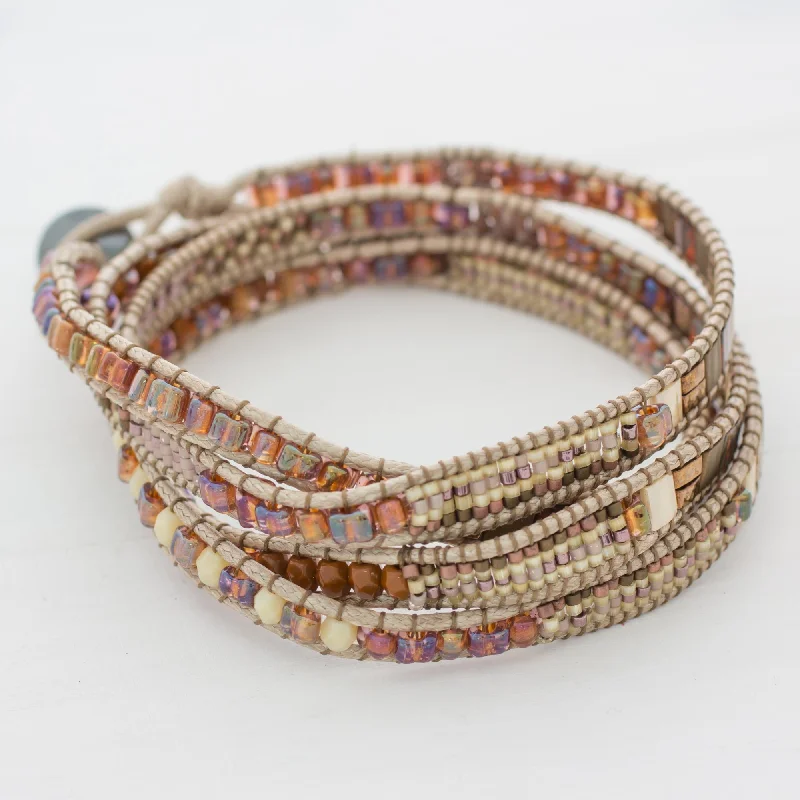 Timeless Jewelry At Special Discount Rates Autumn Sweetness Glass Beaded Wrap Bracelet in Beige from Guatemala Timeless Jewelry At Special Discount Rates Autumn Sweetness Glass Beaded Wrap Bracelet in Beige from Guatemala
