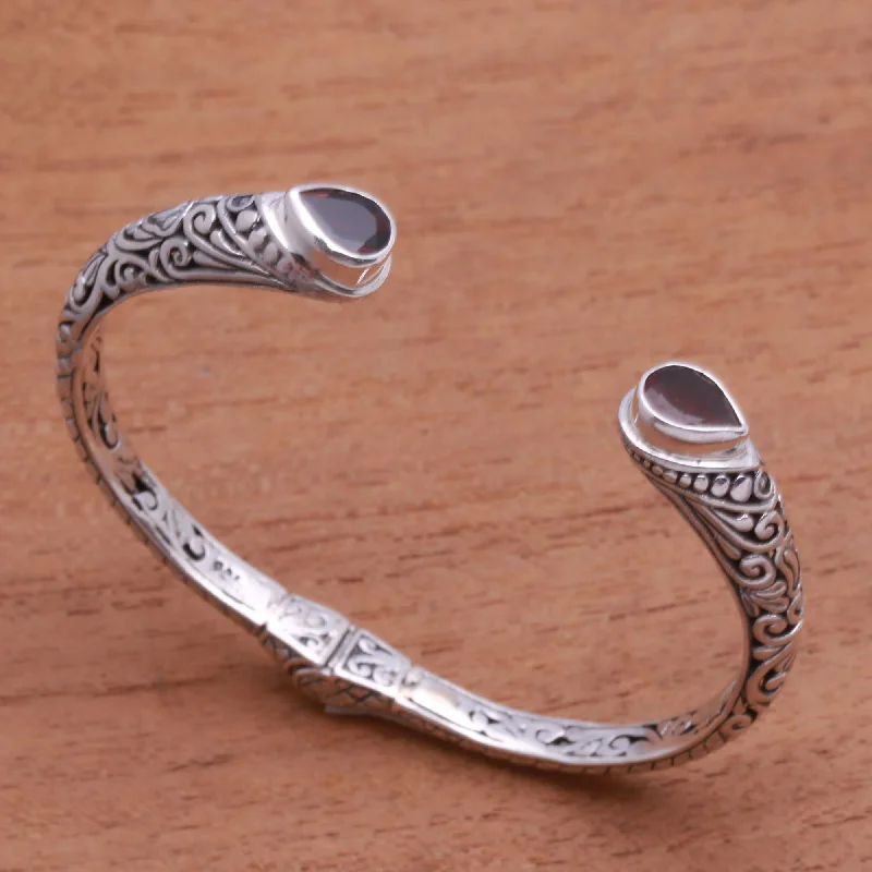 Grab Exquisite Jewelry At The Lowest Prices Balinese Terrace Teardrop Garnet Cuff Bracelet from Bali Grab Exquisite Jewelry At The Lowest Prices Balinese Terrace Teardrop Garnet Cuff Bracelet from Bali
